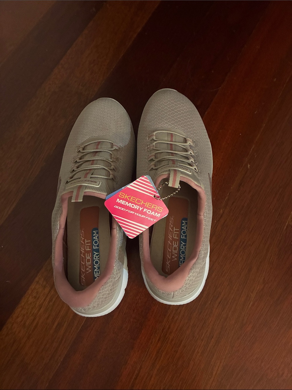 Skechers Women's Taupe and Pink Memory Foam Athletic Sneakers